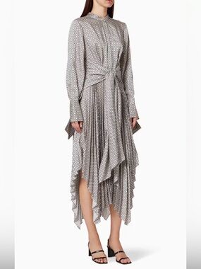 Acler Grey Geometric High-Low Twist Midi Dress